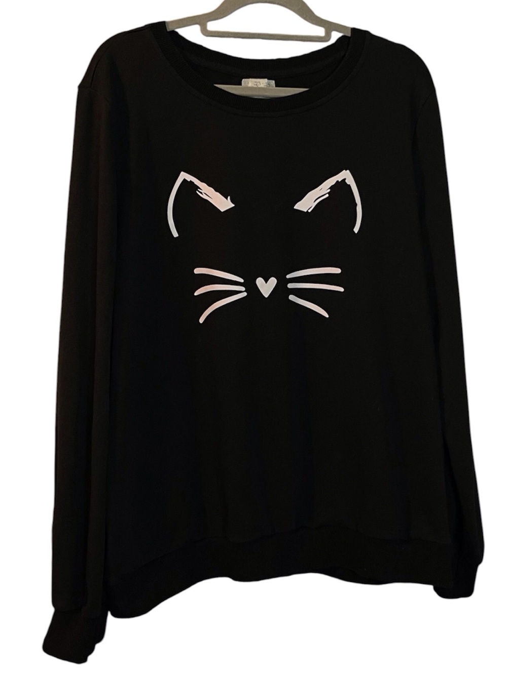 Black Sweatshirt with White outlined kitty whiskers & ears
